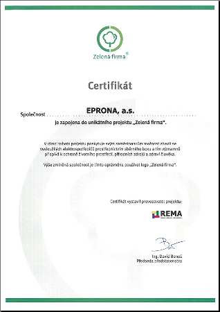 Certifikát Zelená firma